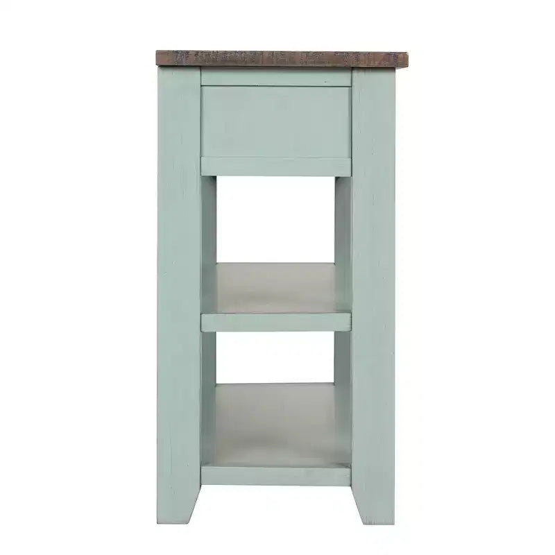 Consolle in legno massello da 122 cm con 3 cassetti e 2 ripiani, blu e marrone stile retrò