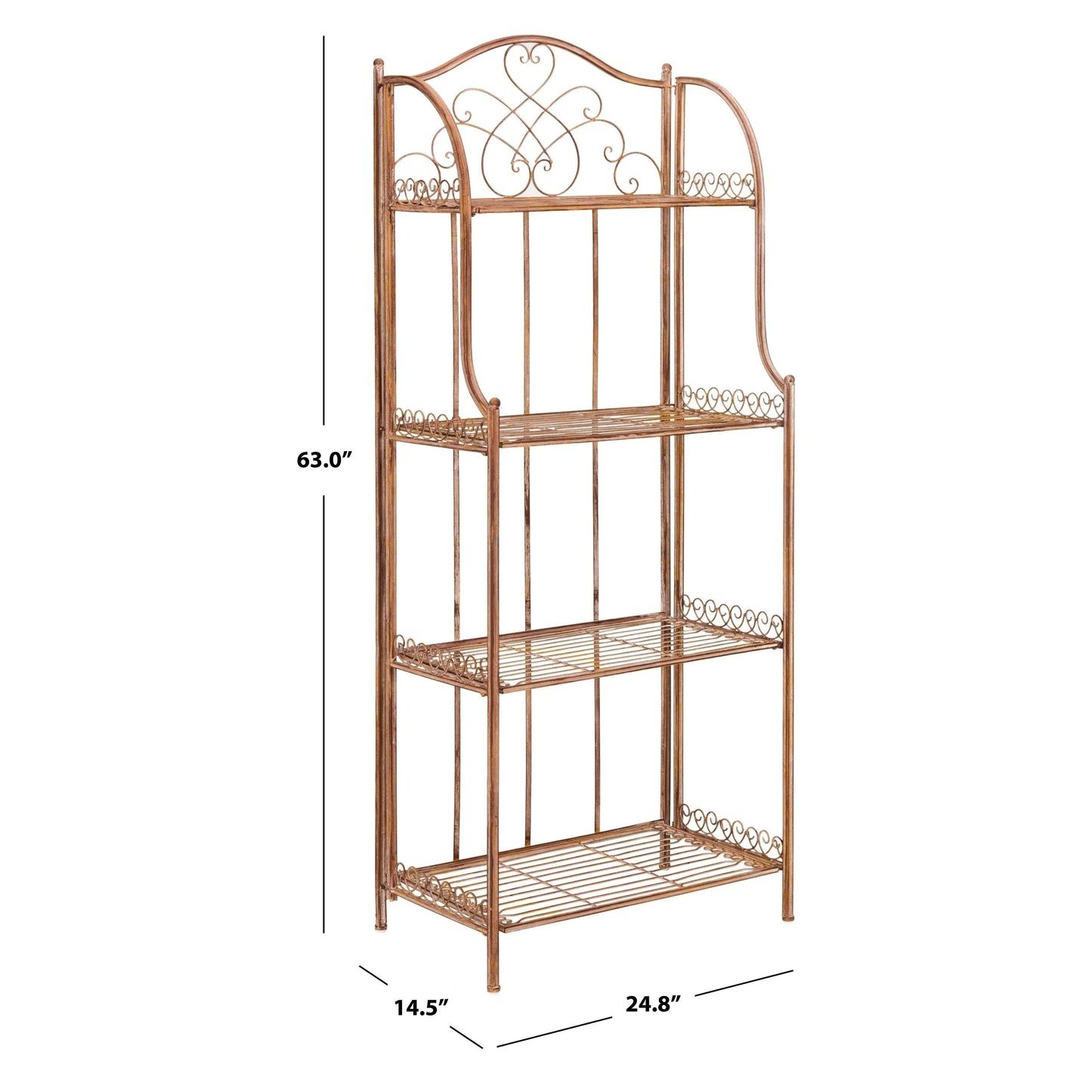 SAFAVIEH Bryn Scaffale da panettiere da esterno a 4 ripiani in ferro battuto vittoriano - 25 pollici L x 15 pollici P x 63 pollici H - 25 L x 15 P x 63 H