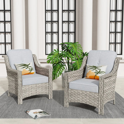 HOOOWOOO, Set di 2 Sedie da Esterno in Rattan Intrecciato con Schienale Alto