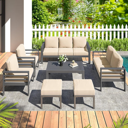 AECOJOY Set di mobili da giardino a 7 pezzi in alluminio Set da conversazione per esterni