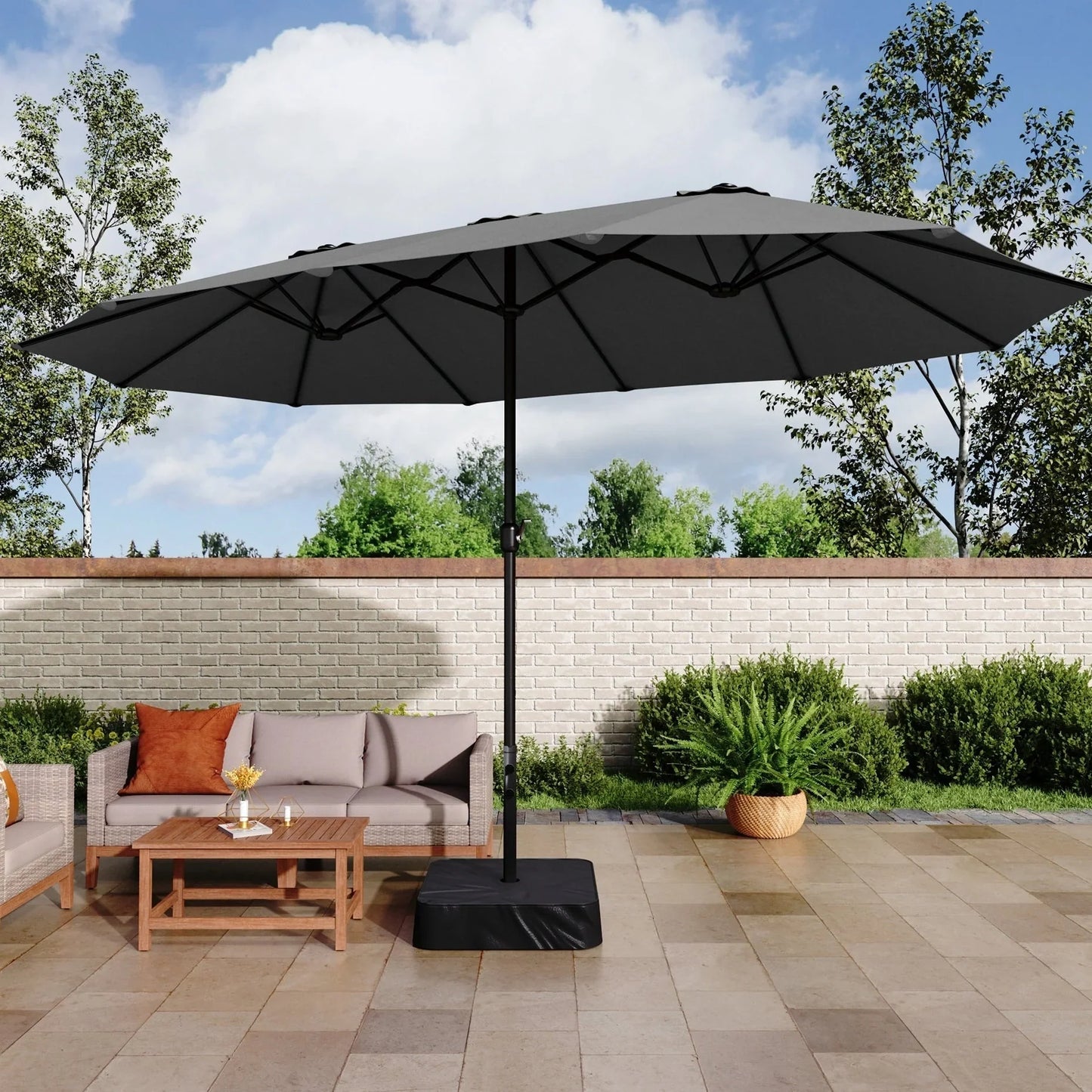 MAISON ARTS Ombrellone Doppio da 4,5 m, Extra Large, per Patio, con Base Inclusa