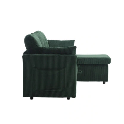 Canapé d'angle réversible en velours côtelé/chenille avec chaise longue de rangement et poche latérale