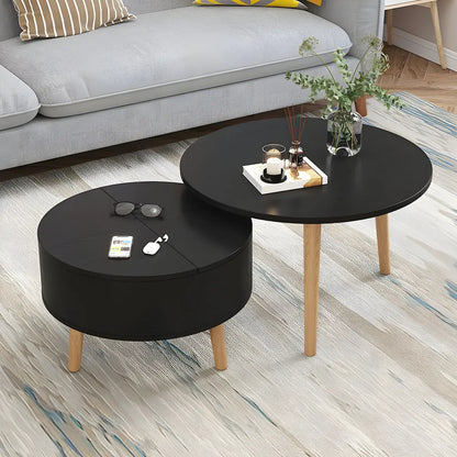Tavolino da caffè rotondo moderno in legno bianco e nero con contenitore
