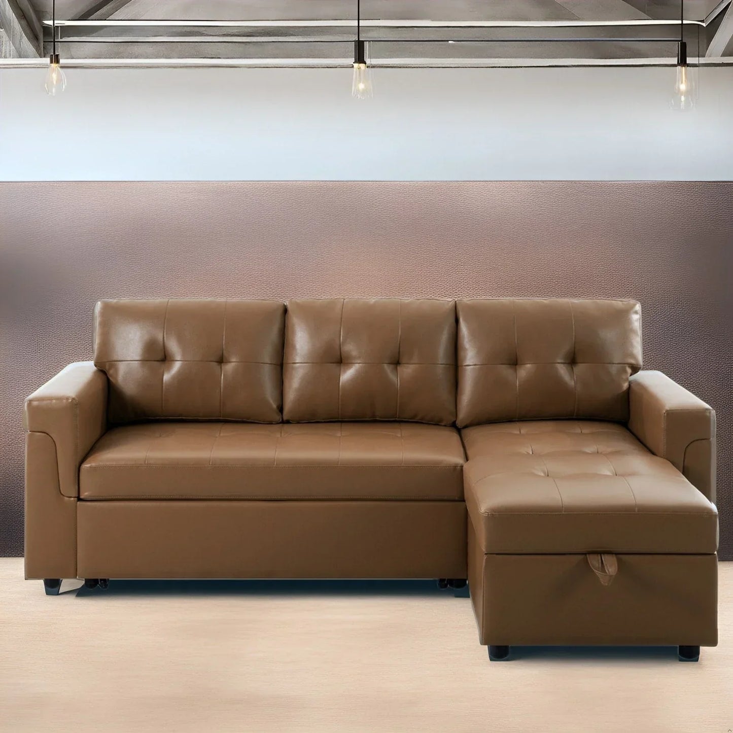 Divano componibile convertibile reversibile con letto estraibile, chaise longue con contenitore nascosto e gambe durevoli