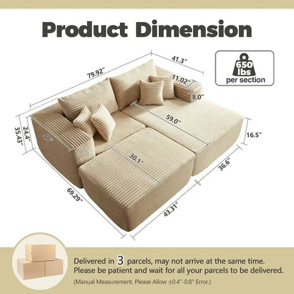 Divano componibile moderno HOOOWOOO in peluche a L con pouf rimovibile