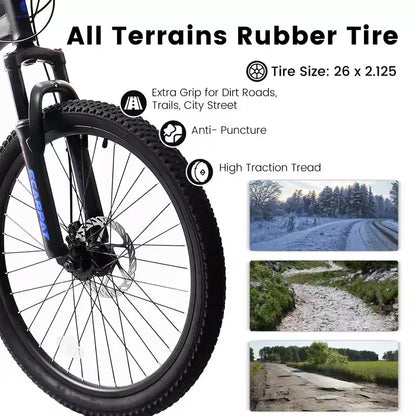 Mountain bike Okak 26" con freni a disco, bici per adulti a 21 velocità con telaio durevole e doppia sospensione posteriore, bicicletta per ciclismo urbano