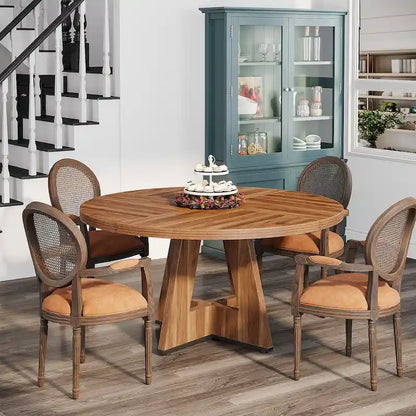 Tavolo da pranzo rotondo da 47 pollici per 4 persone, in legno stile rustico per cucina sala da pranzo soggiorno