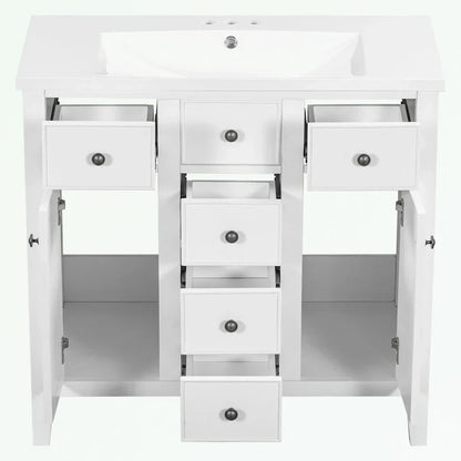 Mobile bagno con lavabo in ceramica, due ante e cinque cassetti