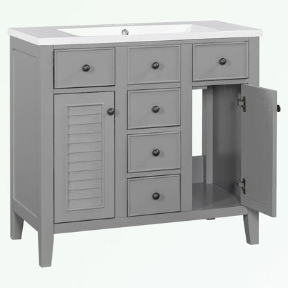 Mobile bagno con lavabo in ceramica, due ante e cinque cassetti