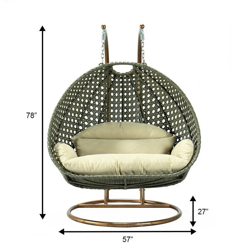 LeisureMod Sedia a Uovo Sospesa per 2 Persone con Supporto - Dondolo Pensile per Esterni/Interni in Rattan Intrecciato con Cuscini