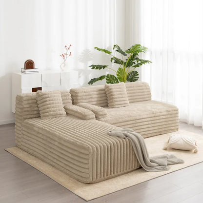 Divano componibile Cloud, divano moderno imbottito con 2 cuscini decorativi, divano combinabile liberamente, divano componibile a L