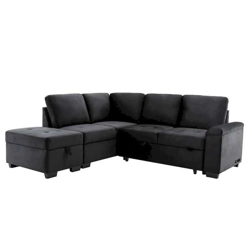 Canapé d'angle convertible 5 places en L 84,75 po avec pouf de rangement, rangement de bras dissimulé et chargement USB pour salon