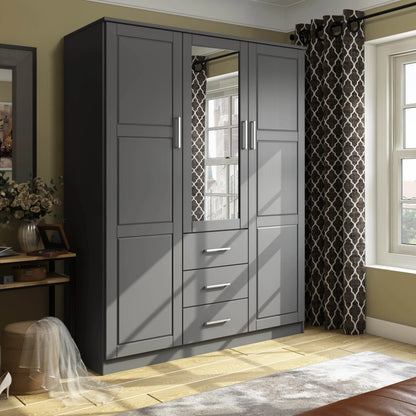 Palace Imports Armadio a 3 ante Cosmo 100% legno massello con ante in legno massello o a specchio