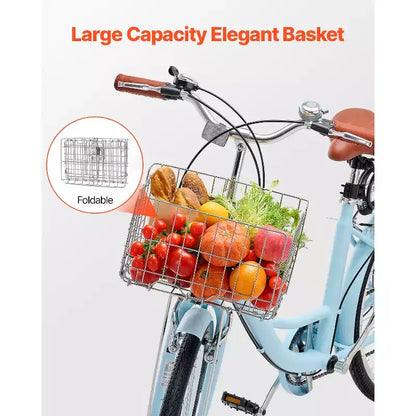 VEVOR Cruiser Bike, 7 velocità, Bici Cruiser da Spiaggia 26 Pollici Azzurro con Cestino Grande Capacità e Portapacchi Posteriore, Bici Cruiser Sicura e Robusta, Azzurro