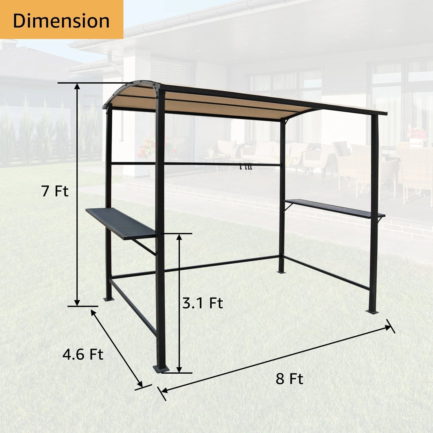 Gazebo da esterno con struttura in acciaio 1,5 x 2,4 m con tettoia per barbecue