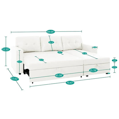Divano componibile convertibile reversibile con letto estraibile, chaise longue con contenitore nascosto e gambe durevoli