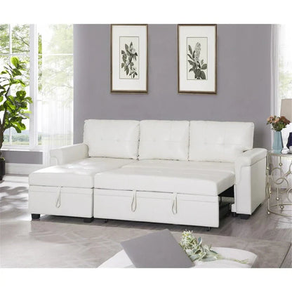 Divano componibile convertibile reversibile con letto estraibile, chaise longue con contenitore nascosto e gambe durevoli