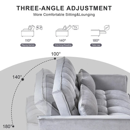 Divanetto Futon Moderno in Velluto con Schienale Reclinabile e Tasche, 2 Posti - Grigio Scuro / Grigio Chiaro / Blu / Nero