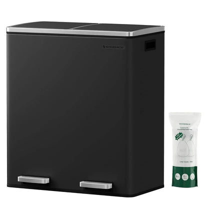 SONGMICS Pattumiera Doppia, 60L (2 x 30L) Cestino per la Raccolta Differenziata in Acciaio Inossidabile, Nero