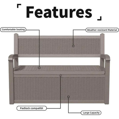 Panca contenitore in resina per tutte le stagioni con scomparto nascosto e chiudibile a chiave - Design effetto rattan, capacità 227 kg, contenitore da 265 litri