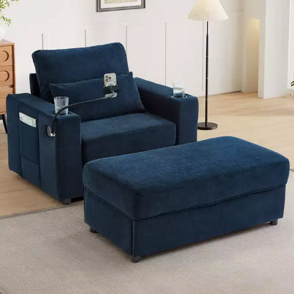 Divano letto Chaise Lounge con pouf contenitore mobile, seduta profonda