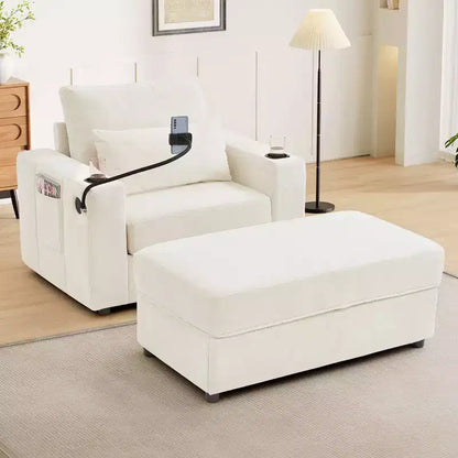 Divano letto Chaise Lounge con pouf contenitore mobile, seduta profonda