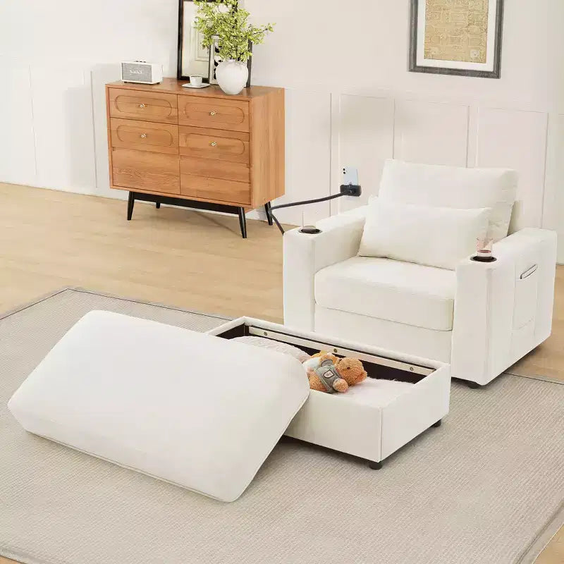 Divano letto Chaise Lounge con pouf contenitore mobile, seduta profonda