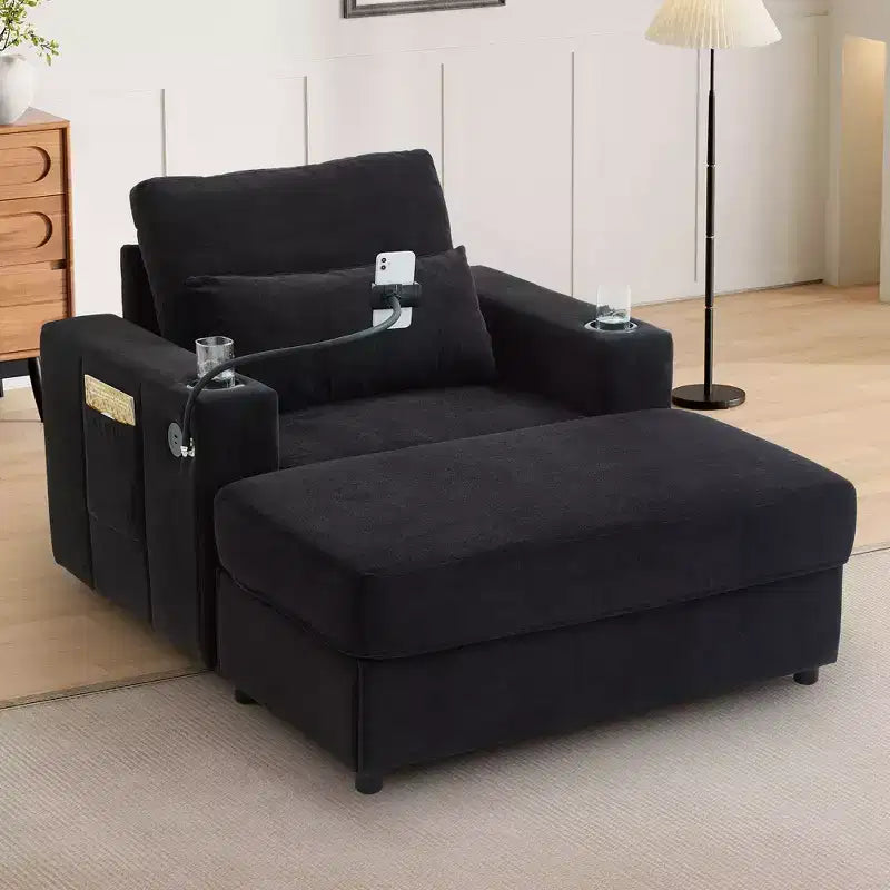 Divano letto Chaise Lounge con pouf contenitore mobile, seduta profonda