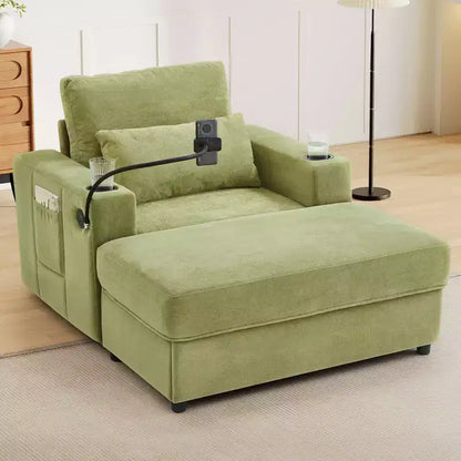 Divano letto Chaise Lounge con pouf contenitore mobile, seduta profonda