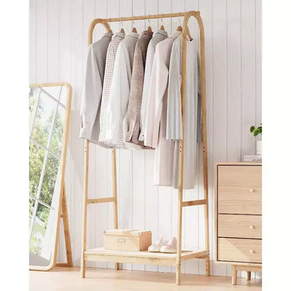 Clothing Rack with Storage Shelf, Bamboo Freestanding Garment Rack for Bedroom, Balcony, Clothes Store, Clothing Storage Organizer, Wood