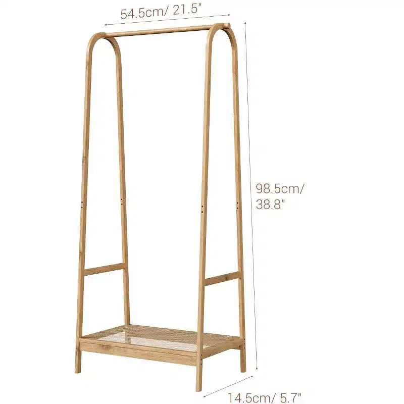 Appendiabiti con Ripiano, Appendiabiti Autoportante in Bambù per Camera da Letto, Balcone, Negozio di Vestiti, Organizzatore per Vestiti, Legno