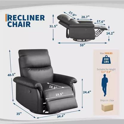 Poltrona reclinabile manuale, girevole a 360° con funzione dondolo e braccioli imbottiti