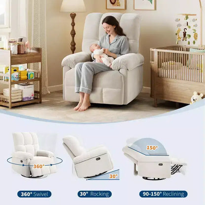 Poltrona reclinabile manuale, girevole a 360° con funzione dondolo e braccioli imbottiti