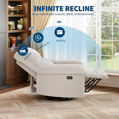 Poltrona reclinabile manuale, girevole a 360° con funzione dondolo e braccioli imbottiti