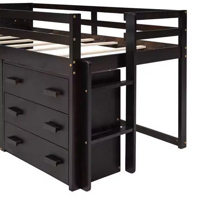 Letto a soppalco basso con contenitore per bambini, letto a soppalco singolo in legno con armadio e mensola per bambine e bambini