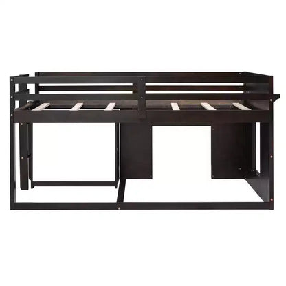 Letto a soppalco basso con contenitore per bambini, letto a soppalco singolo in legno con armadio e mensola per bambine e bambini