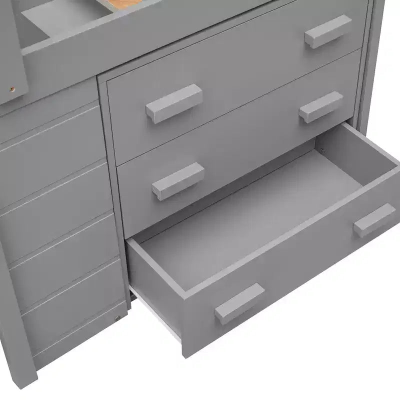 Letto a soppalco basso con contenitore per bambini, letto a soppalco singolo in legno con armadio e mensola per bambine e bambini
