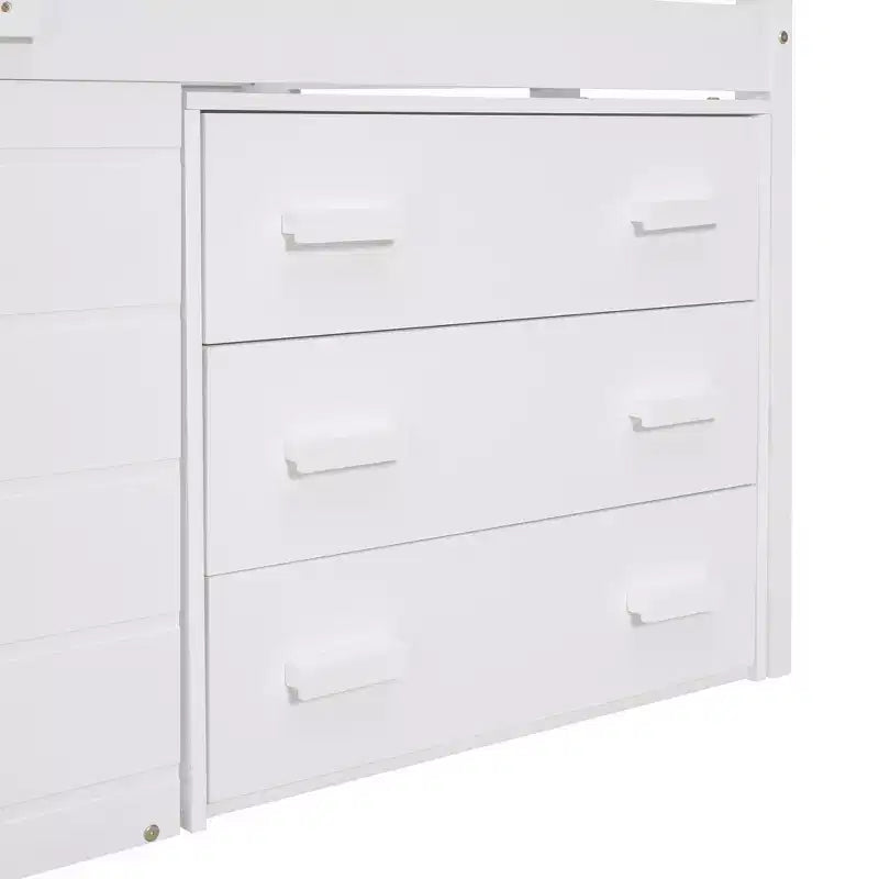 Letto a soppalco basso con contenitore per bambini, letto a soppalco singolo in legno con armadio e mensola per bambine e bambini