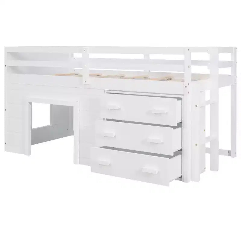 Letto a soppalco basso con contenitore per bambini, letto a soppalco singolo in legno con armadio e mensola per bambine e bambini