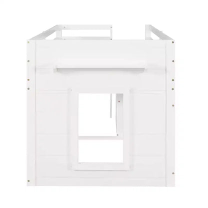 Letto a soppalco basso con contenitore per bambini, letto a soppalco singolo in legno con armadio e mensola per bambine e bambini