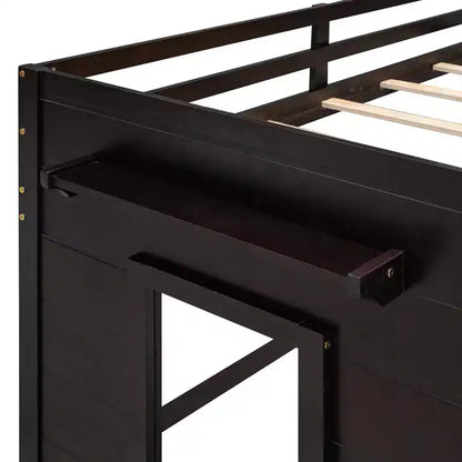 Letto a soppalco basso con contenitore per bambini, letto a soppalco singolo in legno con armadio e mensola per bambine e bambini