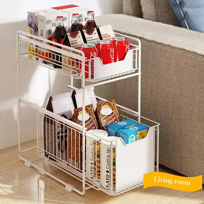 Organizzatore estraibile per armadio, cestelli in filo metallico a 2 livelli con cassetto scorrevole, cestelli in filo metallico scorrevoli in acciaio al carbonio per dispensa da cucina