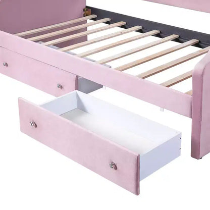 Divano letto in velluto per letto singolo/matrimoniale con striscia luminosa a LED controllabile tramite app e 2 cassetti