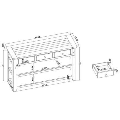 Consolle in legno massello da 122 cm con 3 cassetti e 2 ripiani, blu e marrone stile retrò