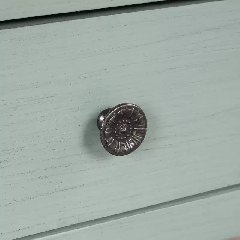 Consolle in legno massello da 122 cm con 3 cassetti e 2 ripiani, blu e marrone stile retrò