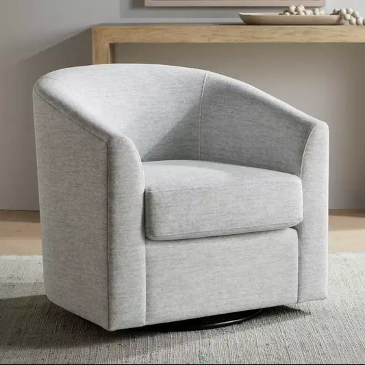 Poltrona girevole a barilotto, 78 cm di larghezza, tessuto grigio