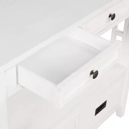 Tavolo consolle da 91 cm in legno stile rustico con 4 cassetti e 1 ripiano, bianco anticato