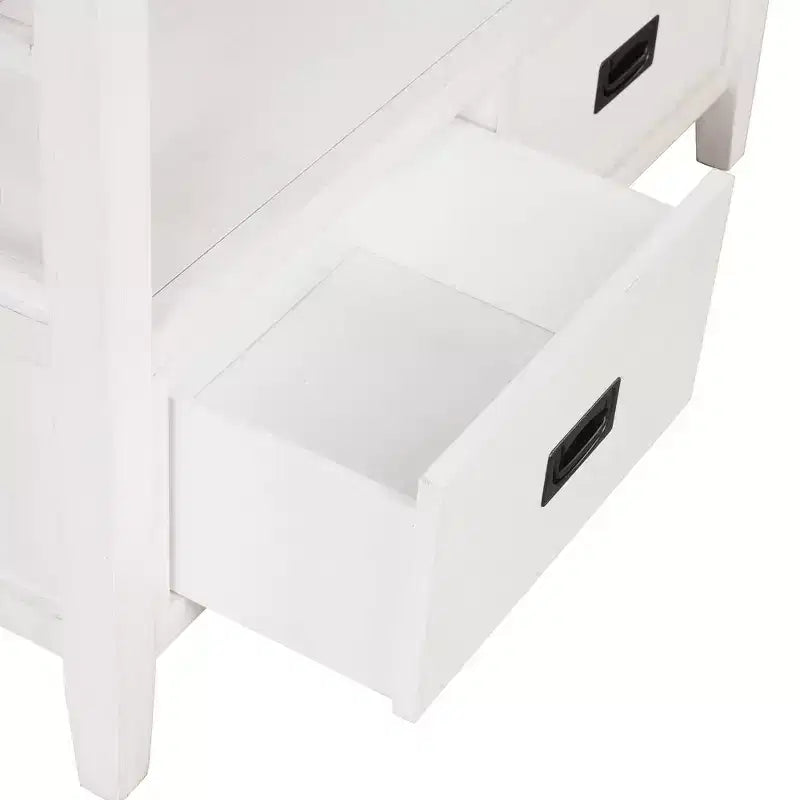 Tavolo consolle da 91 cm in legno stile rustico con 4 cassetti e 1 ripiano, bianco anticato