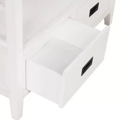 Tavolo consolle da 91 cm in legno stile rustico con 4 cassetti e 1 ripiano, bianco anticato