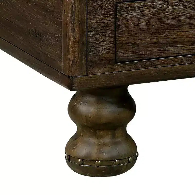 Tavolino da caffè in legno da 40" con 4 cassetti e gambe con decorazione a rivetti, color espresso